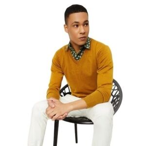 J. CREW ITALIAN TOLLEGNO MERINO WOOL V-NECK YELLOW SWEATER SIZE SMALL